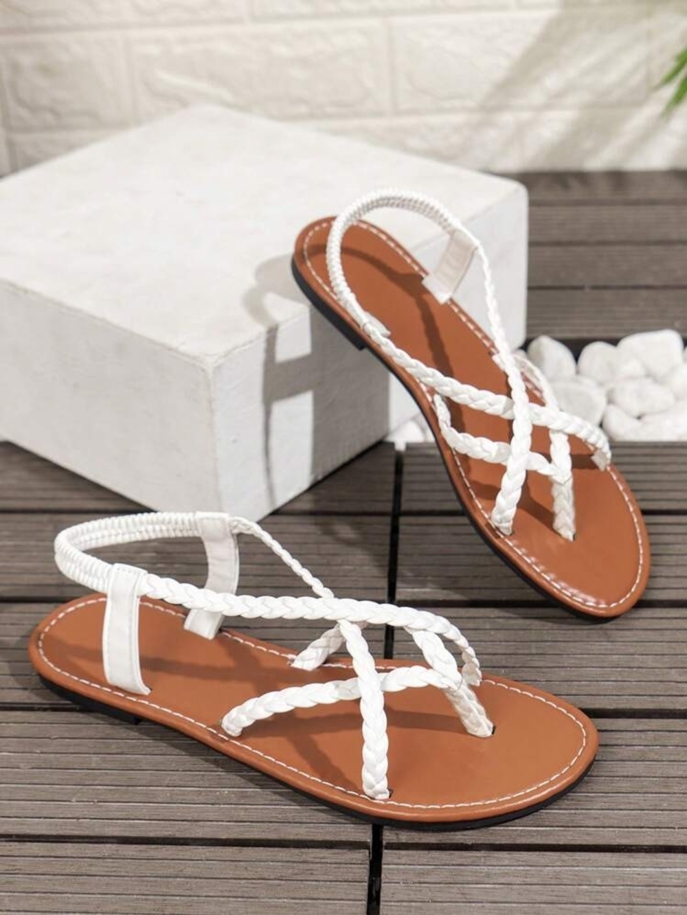 White Braided Strap Sandals - Casual Summer Flip Flop